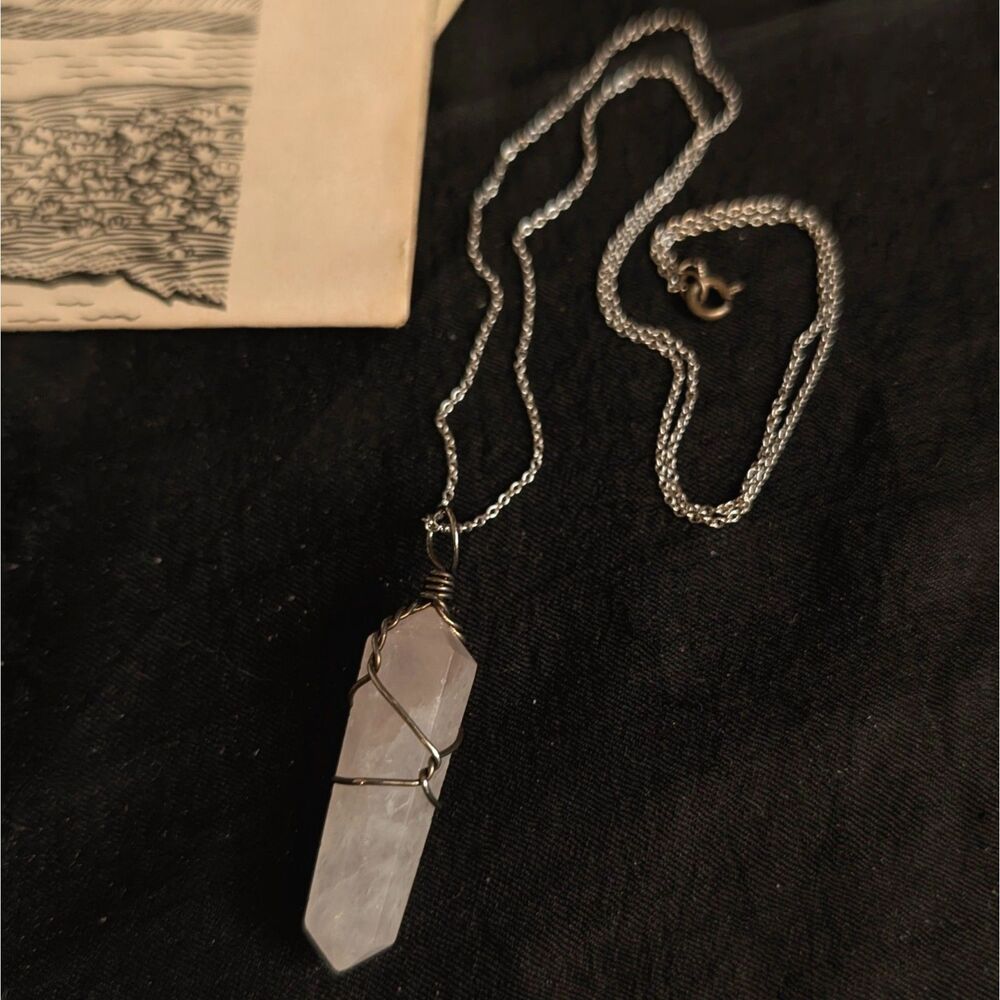 Genuine Rose Quartz Crystal Point Pendant Necklace Silver Wire Wrapped